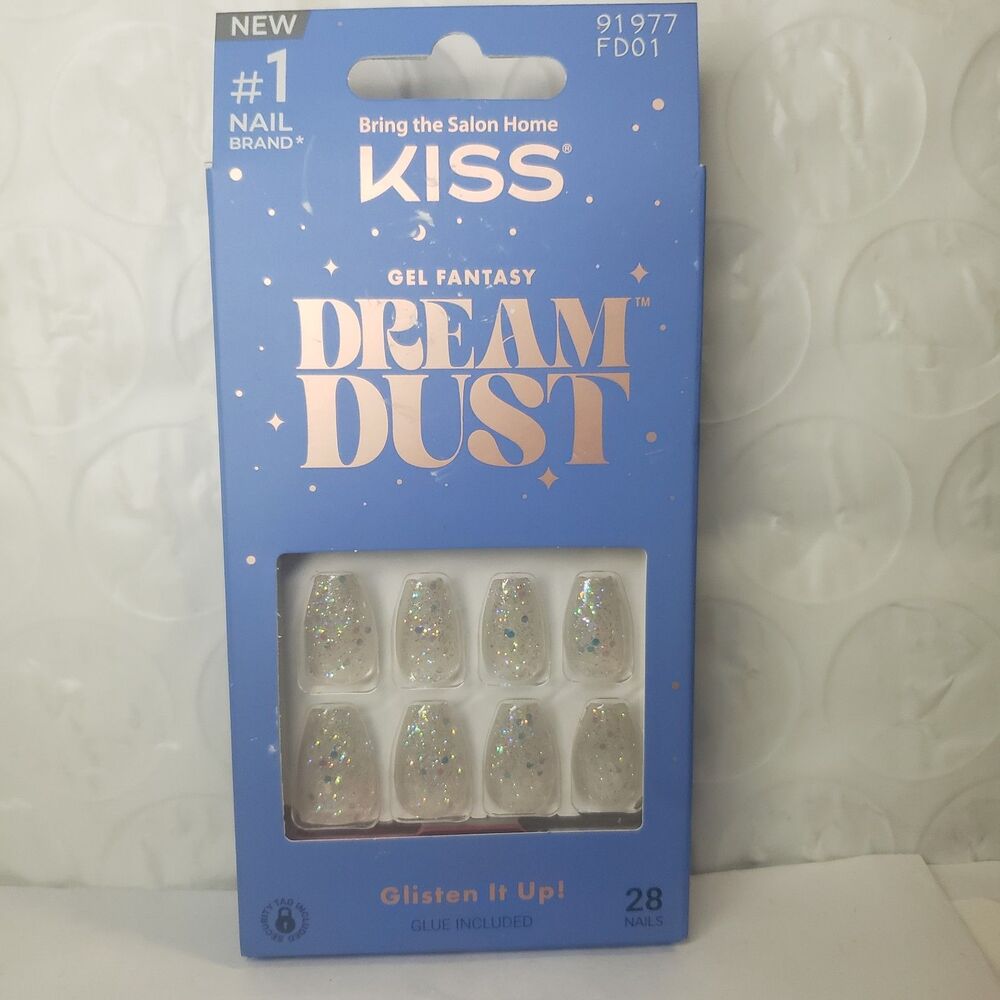 NEW KISS Gel Fantasy Dream dust press-on nails in "Glisten It Up" style 28 naiIs